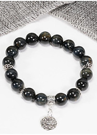 Vòng Mắt Hổ Xanh Đen Phối Charm Hoa Sen Bạc (10mm) Ngọc Quý Gemstones