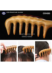 Lược gỗ thơm Bách Xanh răng thưa MÁT XA đa năng (COH263) Chải tóc xoăn, rối, xù -  Massage đầu giúp lưu thông máu đả thông kinh mạch, giảm nguy cơ đau đầu chóng mặt khi ngồi làm việc lâu - HAHANCO