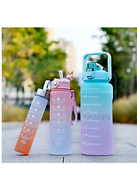 COMBO 3 Bình Nước Chia Vạch Nhắc Uống Nước Cute Sức Chứa Lớn Thể Thao - Chai Nước Bình Nam Nữ Dễ Thương Cốc Uống Nước Dễ Thương 2000Ml + 900Ml + 500Ml - HÀNG CHÍNH HÃNG MINIIN