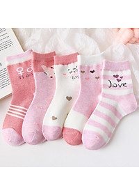 Tất cho bé gái màu hồng họa tiết đáng yêu vớ cổ cao nhiều size cho trẻ em học sinh 4 - 15 tuổi TA16