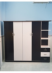 Tủ áo kèm kệ trang trí 2m x 1m8 x 0,5 m (Đen Trắng)