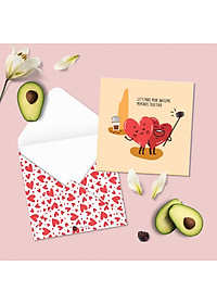 Set 5 thiệp tình yêu Valentine SDstationery Love Hearts, minh họa cặp đôi trái tim dễ thương vui nhộn, khổ vuông 12x12cm