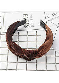 Bờm cài tóc turban nữ BN30F bản to vải nhung màu nâu