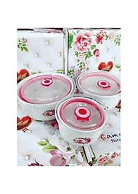 Bộ 3 Bát Sứ Nắp Hút Chân Không, Bộ 3 Bát Đựng Thức Ăn Có Nắp Đậy Dùng Được Trong Lò Vi Sóng - HÀNG CHÍNH HÃNG MINIIN