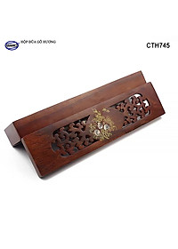 Hộp đựng đũa gỗ hương đỏ - đục khắc tinh tế (CTH745) Sang trọng - Đựng đũa sang trọng làm quà tặng