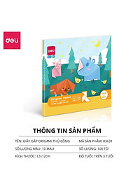 Giấy thủ công 100 tờ học sinh nhiều kích cỡ Deli - Có khổ A4 , giấy gấp origami , giấy gấp hạc hoa động vật - 83631 / 83632 / 83633 / 83634