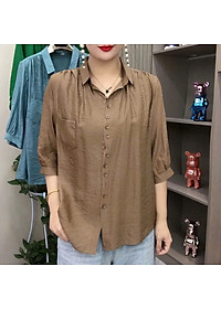 Áo sơ mi kiểu tay lỡ cổ đức, chất liệu Đũi tơ mềm mát, thấm hút mồ hôi, áo kiểu nữ dễ thương, NeSa Shop AT12