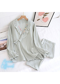 Bộ Đồ Bầu Và Sau Sinh, Pyjama Bầu Có Thiết Kế Cho Con Bú Azuno AZ2112 Cao Cấp Chất Liệu Đũi Xốp Mặc Hè Cực Mát