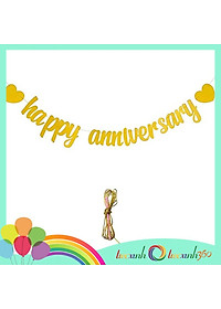 Dây chữ Happy Anniversary nét kiểu kim tuyến vàng