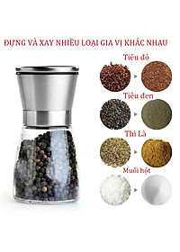 Máy Xay Tiêu Cầm Tay Thủy Tinh - Dụng Cụ Cối Xay Tiêu Nắp Inox Vặn Tay Nhỏ Gọn Tiện Dụng - Hàng Loại 1 - Chính Hãng MINIIN