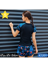 Bộ bơi 2 mảnh thể thao nữ, phong cách trẻ trung năng động, dáng áo cộc tay quần sooc đùi 2 lớp, chất đẹp dày dặn (dùng bơi, gym, yoga, chạy bộ) | KT201