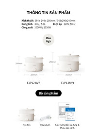 Nồi điện đa năng Bianco LocknLock EJP134IVY (5 lít), EJP124IVY (3 lít), Hàng Chính Hãng, Nấu nhanh, Phủ men sứ - JoyMall