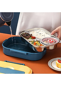 Hộp cơm giữ nhiệt Văn Phòng JIDOSA JD3850 đựng thức ăn 4 ngăn kèm bát đựng canh chống tràn