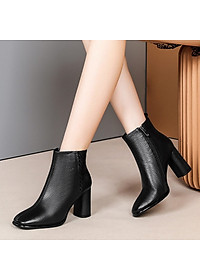 Giày boot nữ cổ thấp 7 phân hàng hiệu rosata hai màu đen nâu ro307