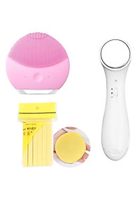 Bộ dụng cụ chăm sóc da mặt đầy đủ 3 món gồm: Máy rửa mặt + Mút rửa mặt bọt biển + Máy massage ion đẩy tinh chất – Set chăm sóc da mặt cơ bản giúp…