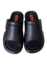 Dép quai ngang nam Trường Hải da bò cao cấp mềm mại không bong tróc màu đen đế PU siêu nhẹ cao 5cm QN025