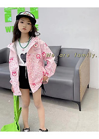 Áo khoác gió cho bé gái size đại, Áo gió trẻ em 5-12 tuổi phối màu và hình Gấu cao cấp lót cotton hàng Quảng Châu