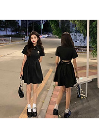 Váy sơ mi logo thắt nơ eo thể thao - Đầm hở lưng cá tính 2022