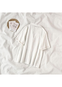 Áo sơ mi nữ thô đũi viền cổ, áo kiểu nữ cộc tay cổ vest viền chỉ freesize s21