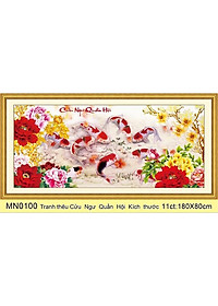 Tranh thêu chữ thập cửu ngư quần hội  ( thêu kín ) mn0099 ( 130x69) mn0100 (180x80) - tranh chưa thêu