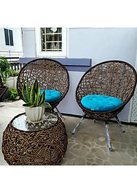 Bộ bàn ghế sân vườn + xích đu NAVICOM - Nệm Vải nhung xanh ngọc