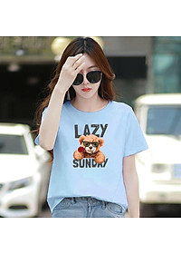 Áo thun nữ cổ tròn form rộng in hình gấu dễ thương thun cotton 4 chiều từ 45-60kg ( ANU080 )