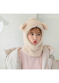 Mũ len lông cừu liền khăn cổ tai gấu dễ thương ấm áp mùa đông thích hợp cho bạn gái
