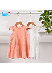 Đầm bé gái nhún 3 tầng tay cánh tiên HK514 - Trắng Haki, váy bé gái, váy mùa hè cho bé gái, váy hè, váy thiết kế cho bé 10-27kg
