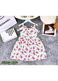 Đầm hai dây hoa mùa hè cho bé gái đi chơi đi học mát từ 20-40kg chất tơ mềm mại