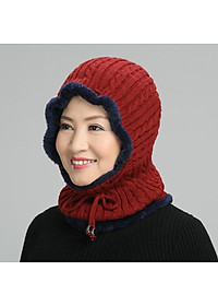 Mũ len kèm khăn cổ lót lông ấm áp cho người lớn tuổi mùa đông