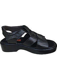 Dép sandal nam Trường Hải da bò cao cấp mềm mại không bong tróc màu đen đế PU siêu nhẹ cao 5cm SDN001