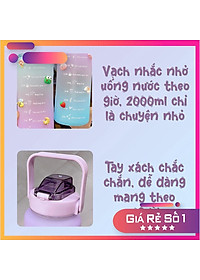 (Tặng sticker) Bình nước 2 lít  dành cho người lười uống nước bình nước cute 2L có ống hút, vạch chia nhắc giờ