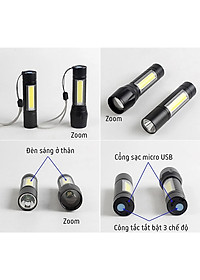 Đèn pin mini siêu sáng bỏ túi 2in1 có zoom xa gần kèm hộp đựng- Hàng chính hãng 