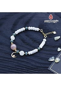 Vòng cẩm thạch phỉ thúy phối thạch anh hồng charm bạc mạ vàng - Ngọc Quý Gemstones