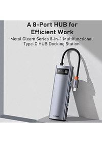 Hub chuyển đổi đa năng 8 trong 1 Baseus CAHUB-CV0G ( Type-C to HDMI/ USB3.0/ LAN / SD Card Reader/ Type C PD 100W, Multifunctional HUB) - HÀNG CHÍNH HÃNG