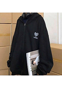 Áo khoác hoodie chống nắng dành cho nam nữ Thêu Trái Tim, Nỉ ngoại form rộng Có Dây Kéo unisex ulzzang