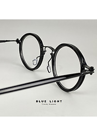 Gọng Kính Cận, Kính Giả Cận Nam Nữ, Mắt Tròn Khung Kim Loại Bọc Nhựa Độc Lạ Đen, Trong Suốt - BLUE LIGHT