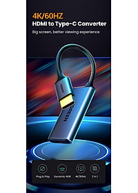 Ugreen UG70693CM323TK 4K 60hz Bộ chuyển đổi HDMI sang USB Type-C màu ghi xám có cổng cấp nguồn micro usb 5v - HÀNG CHÍNH HÃNG