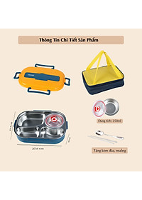 Hộp cơm giữ nhiệt Văn Phòng JIDOSA JD3850 đựng thức ăn 4 ngăn kèm bát đựng canh chống tràn