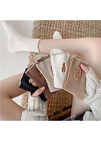 Tất bèo nữ cổ cao, vớ cổ cao vải cotton thêu hình chú Gấu Teddy phong cách thời trang Hàn Quốc - TD68 