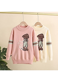 Áo len cho bé gái 8-16 tuổi dáng dài, Áo len lông thỏ trẻ em cao cấp hình đáng yêu xuất Hàn đanh sợi không bai xù