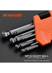 Bộ Lục Giác Đầu Bi 09 Chi Tiết HARDEN 540603 Loại Ngắn, Hàng Chính Hãng, Được Làm Từ Chất Liệu Thép Chrome Vanadium, Độ Cứng Cao. Sản Phẩm Đựng Trong Vỉ Nhựa Tiện Lợi Và Bền Đẹp. Thông số kỹ thuật : 1,5、2、2,5、3、4、5、6、8、10mm