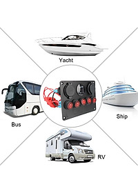 Bảng công tắc 5 cổng USB 12V có đèn LED kỹ thuật số cho xe hơi/tàu thuyền