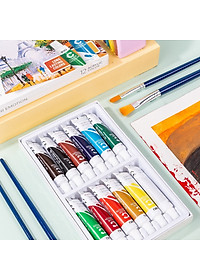 Màu nước Acrylic dạng tuýp 12ml Deli  5/12/24 màu-Tặng kèm pallete pha màu