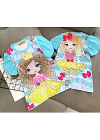 Đầm váy suông tay phồng mùa hè cho bé gái hình Hello kitty Doremon Pony Mickey size 12-30kg chất cotton mềm mát