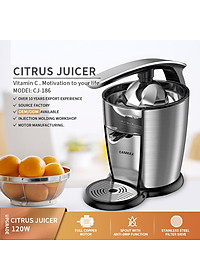 Máy vắt cam cao cấp thương hiệu Canmax CJ-186 - Chất liệu: Inox 304 - Dung tích: 1000ml - Công suất: 120W - Hàng Nhập Khẩu