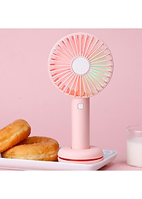 Quạt Mini Cầm Tay Damas Donut T9 Tích Điện Tiện Lợi Kèm Cáp Sạc - Tích Hợp Đèn Led Đổi Màu Lung Linh, Ảo Diệu -  Thiết Kế Chân Đế Thiết Kế Bánh Donut Giữ Quạt Để Bàn ( Đế Silicon Là Ngăn Để Cáp Sạc 0,5m)  - Hàng Chính Hãng
