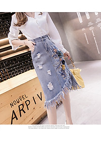 Chân váy jean thiết kế ngang gối 06 C001