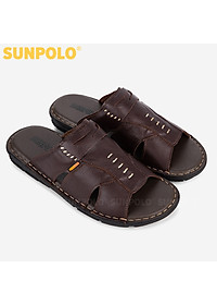 Dép Quai Ngang Nam Da Bò SUNPOLO AQN009 Quai bản rộng (Đen, Nâu)