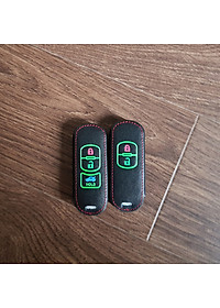 Cho xe Mazda, bao da chìa khóa 3 nút dạ quang kiêm móc khóa chất liệu da, Inox MIHOCO Mazda 3N/ Hành chính hãng